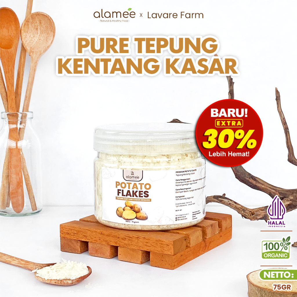 

ALAMEE Tepung Kentang Serpih Potato Flakes Flake Mashed Organik Kasar 75gr BUMA