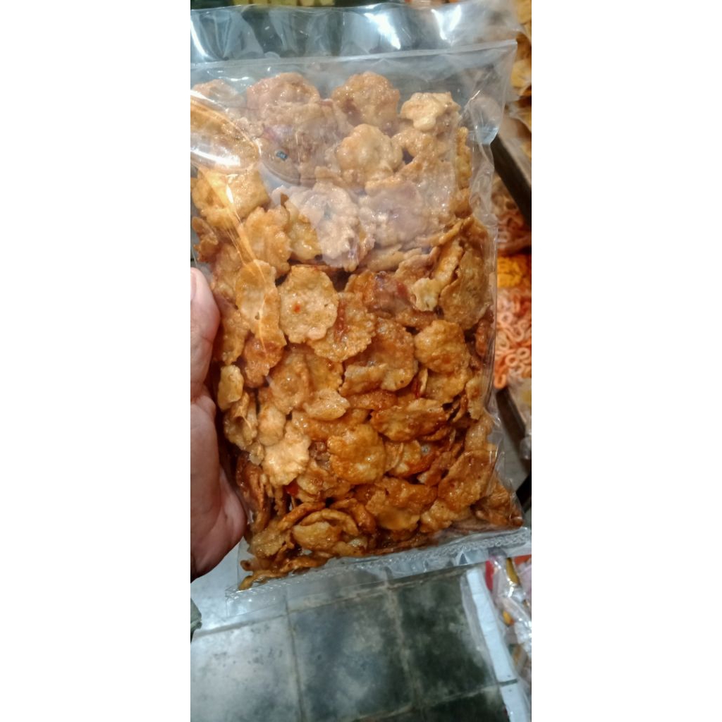 

Emping melinjo pedas manis kemasan 500 gr