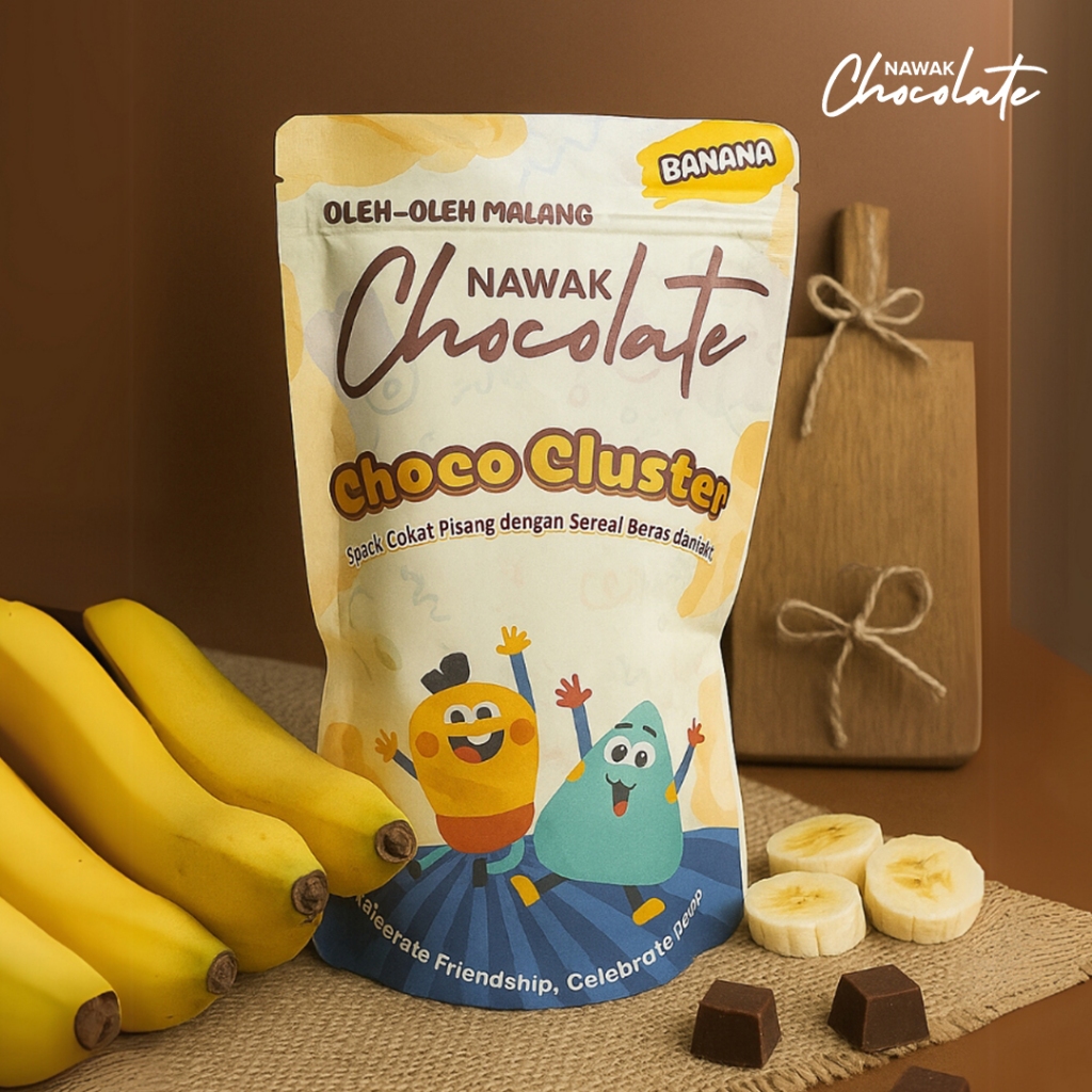 

Nawak Coklat Choco Cluster - Snack Coklat Susu Enak Rasa Banana | 80gr | Oleh Oleh Khas Malang
