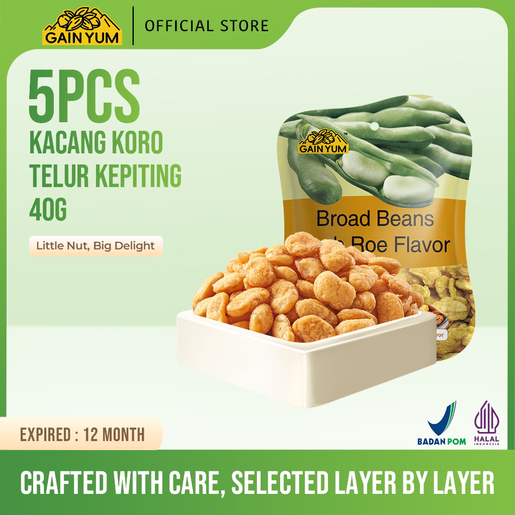 

Gain Yum - 5 Pcs Cemilan Kacang Rasa Crab Roe Flavour Broad Beans Peas 40gr