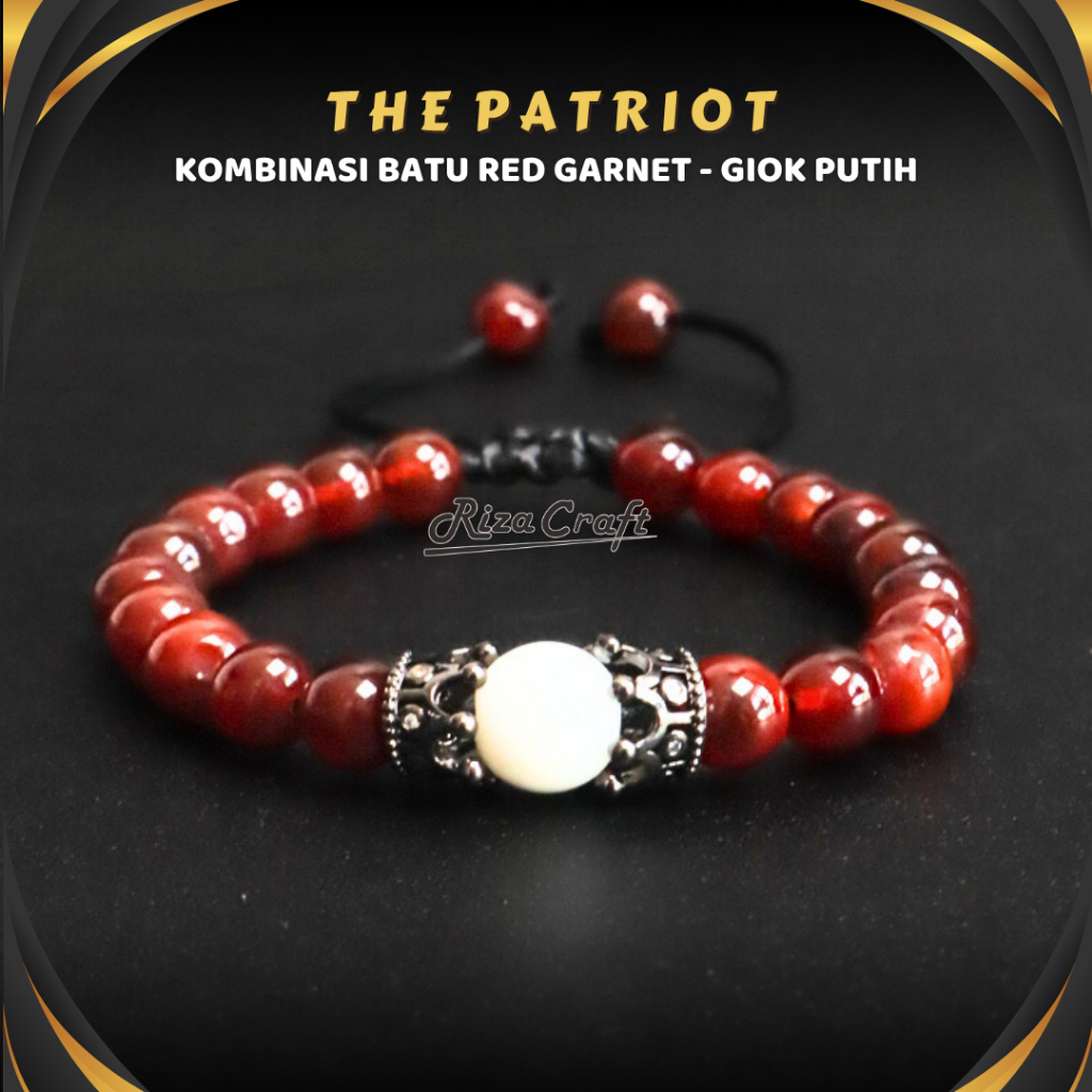 THE PATRIOT - Gelang Serut Batu Alam Kristal Akik Kecil Red Garnet Kombinasi Giok Putih Aesthetic As
