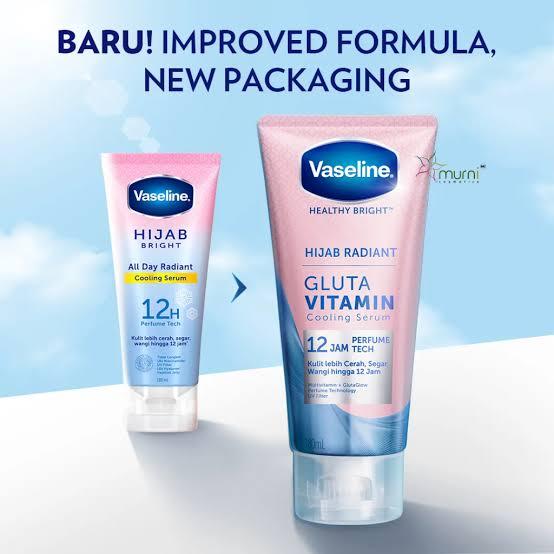 VASELINE HIJAB RADIANT GLUTA VITAMIN COOLING SERUM HAND BODY LOTION 180ML ~ ORIGINAL 100%