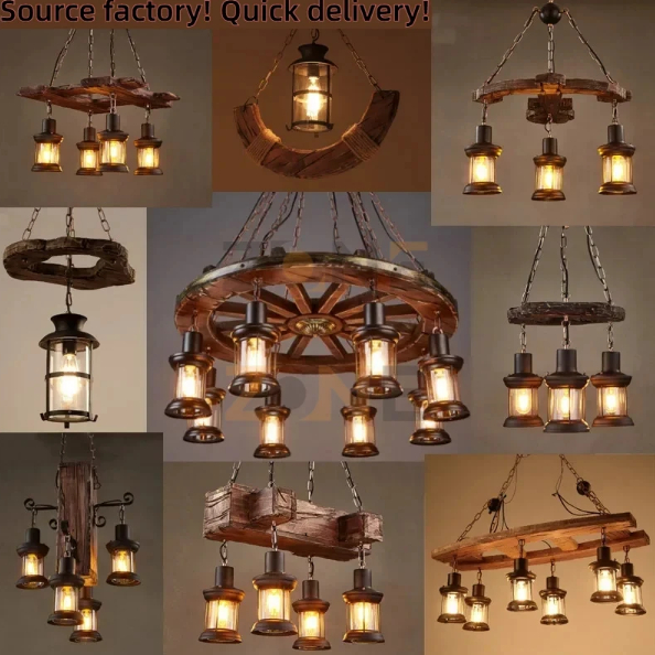 Lampu Gantung Retro Kayu Solid Untuk Kafe Bar Lampu Kayu Klasik Banyak Model Vintage Wood Lamp