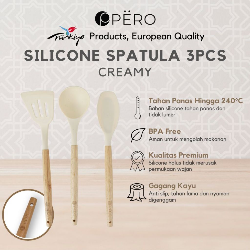 TERLARIS Pero Spatula Silicone Set of 3 / Spatula Set Tahan Panas FDA Approved / Spatula Silicone