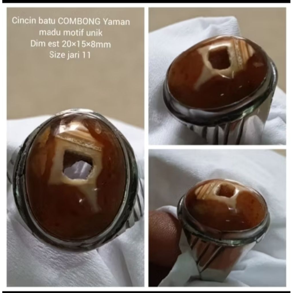 Cincin combong batu Yaman madu ring alpaka/stenlis