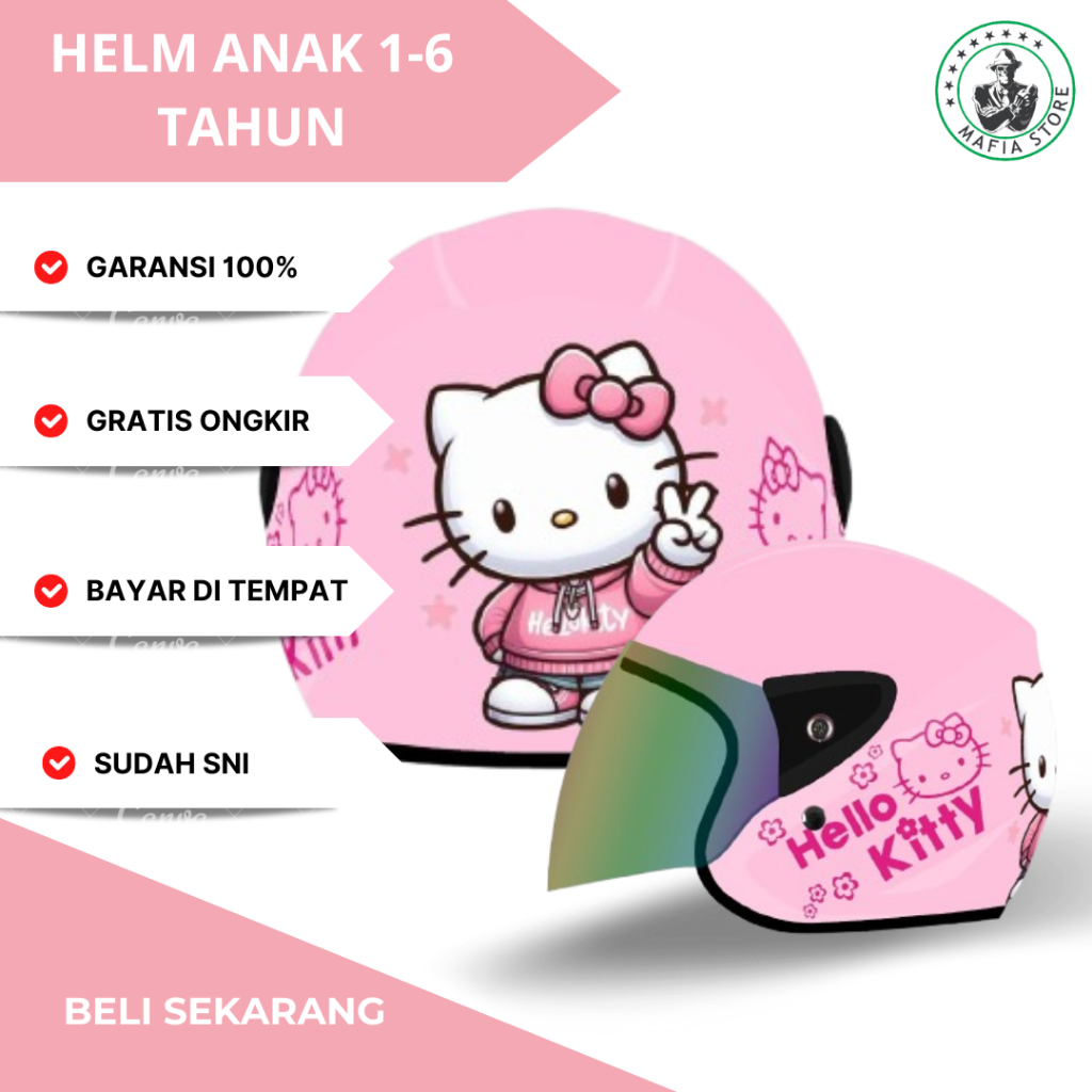 HELM ANAK PEREMPUAN 4 5 6 7 8 TAHUN PEREMPUAN LAKI-LAKI MOTIF MOBIL