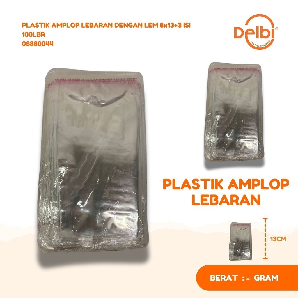 

PLASTIK AMPLOP LEBARAN DENGAN LEM 8x13+3 ISI 100LBR