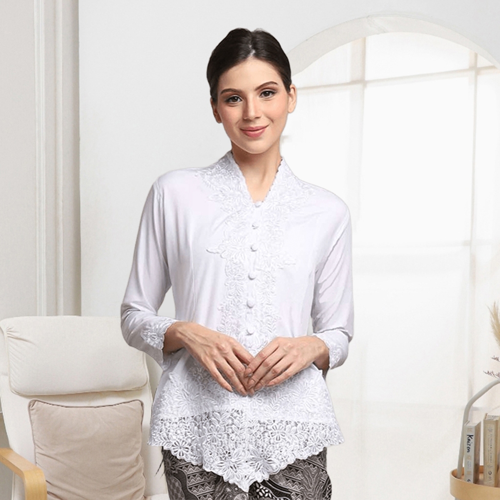 Amyma Kebaya Warna Putih Encim Modern Lengan Panjang Premium Mewah