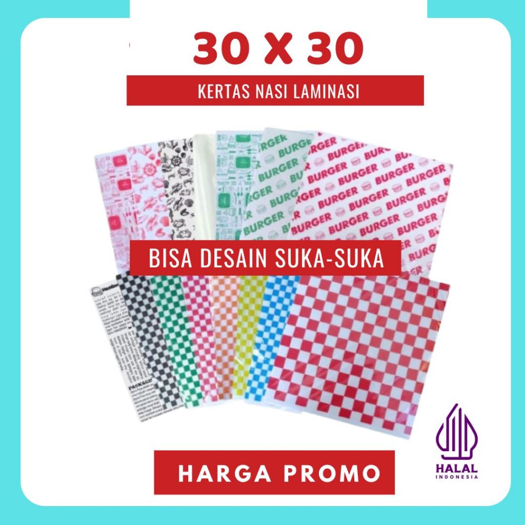

Kertas Nasi Printing 30x30 | Foodgrade | KFC | Paper Wrap | Burger | Packing Kebab | laminasi
