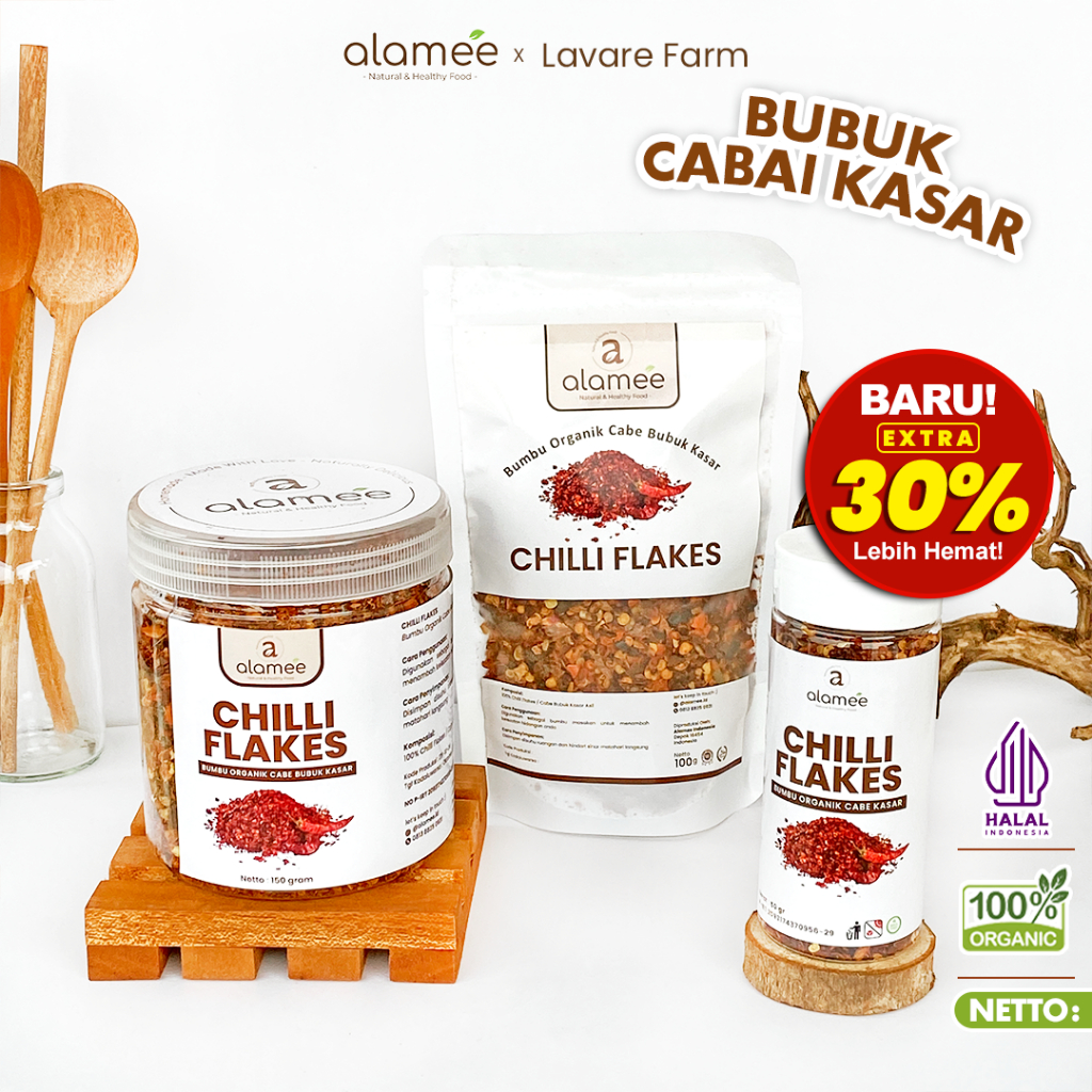 

Cabe Bubuk Kasar Chilli Flakes Cabai Bumbu Organik Rempah Rimpang Murni Asli Tanpa Campuran toples praktis