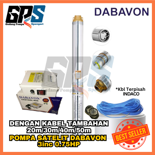 [POMPA SATELIT] DABAVON 3" 0.75HP DENGAN KABEL BIRU TAMBAHAN 20m/30m/40m/50m/100m