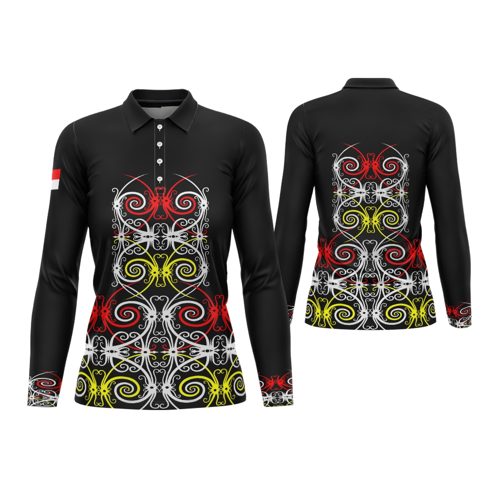 BAJU KAOS WANITA JERSEY BATIK DAYAK KALIMANTAN BERKERAH PRINTING KEREN