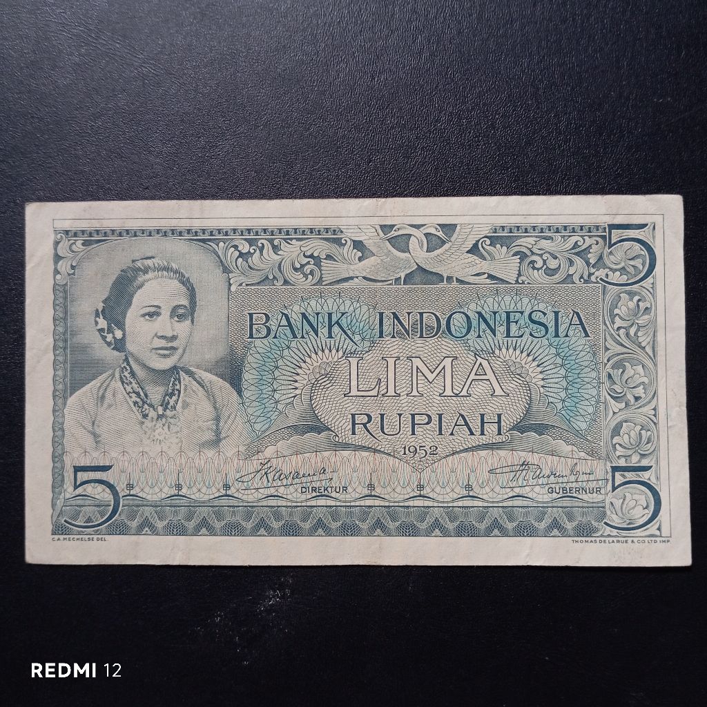 uang kertas 5 rupiah budaya 1952 bekas baik asli