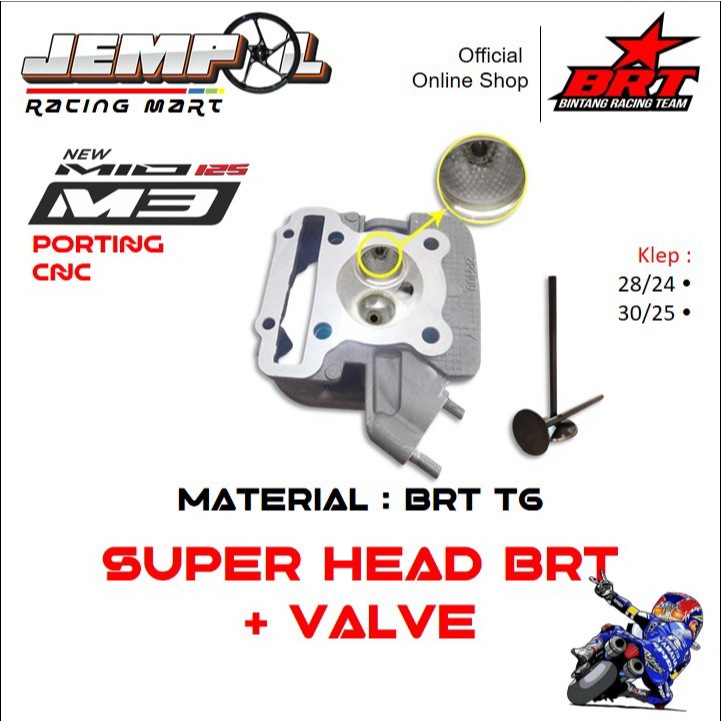 BRT Head Silinder Kop + Klep T6 Albronze Papas Squish Set Porting CNC Mio M3