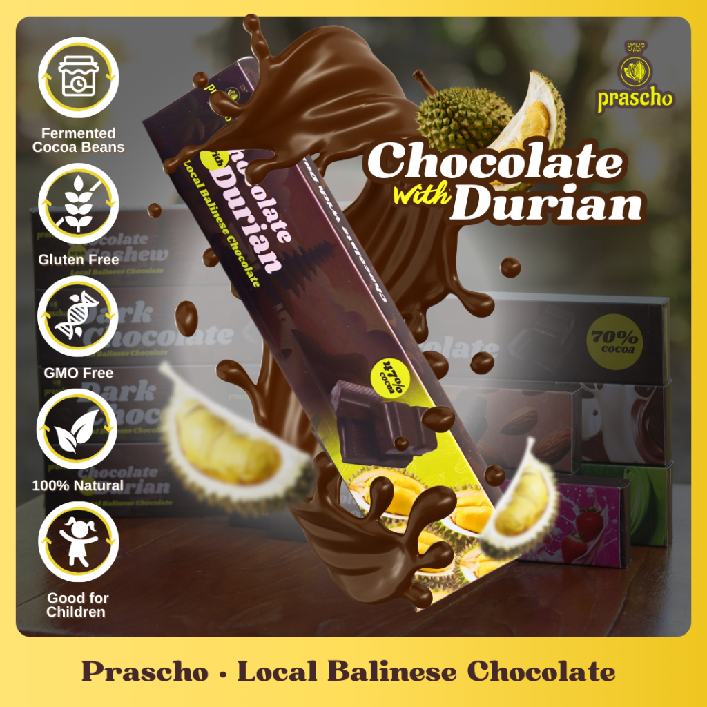 

PRASCHO - Chocolate With Durian Legit Coklat Bar Premium Yang Manis Meleleh DImulut