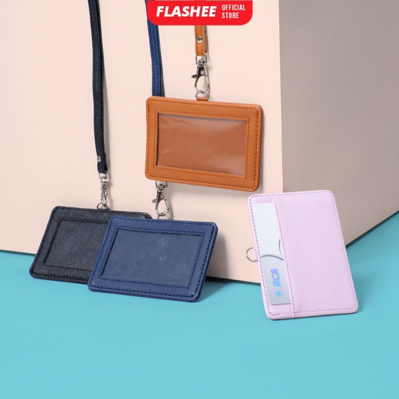 

Name Tag Horizontal Kulit Maisie Lanyard Landscape PU Leather ID Card Holder Horisontal Tali