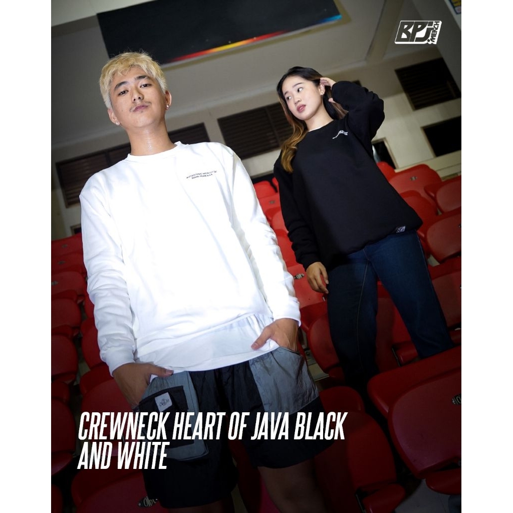 CREWNECK_BLACK AND WHITE_CREWNECK HEART OF JAVA BLACK AND WHITE_CREWNECK HITAM DAN PUTIH