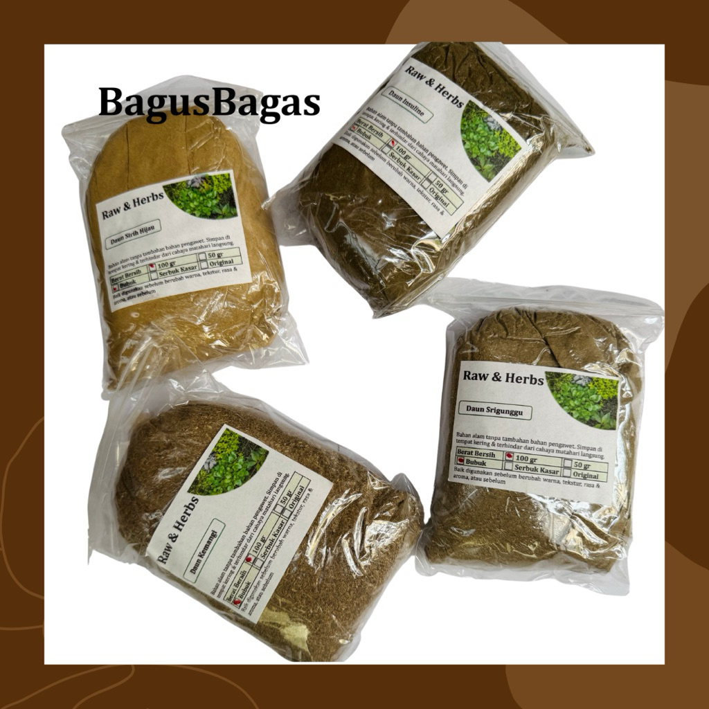 

100gr Bubuk Daun Murni Asli Original Rempah JSR Tradisional Meniran Mimba Imbo Mint Peppermint Pegagan Pepaya Kates Rumput Mutiara Saga Manis Sambiloto Sirih Hijau Sirsak Sirsat Sledri Seledri Srigugu Stevia Tapak Liman Teh Hijau Songgangit
