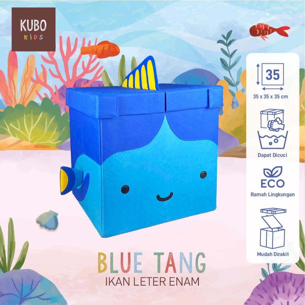 KUBO KIDS Kotak Penyimpanan Mainan Anak Ukuran 35x35x35 cm - Ocean Series Karakter Ikan Leter Enam/B