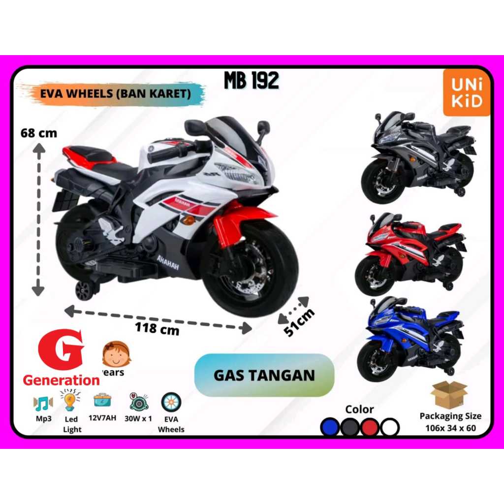 Mainan Anak Motor Aki Unikid MB 192 Motor Aki anak Ban Karet