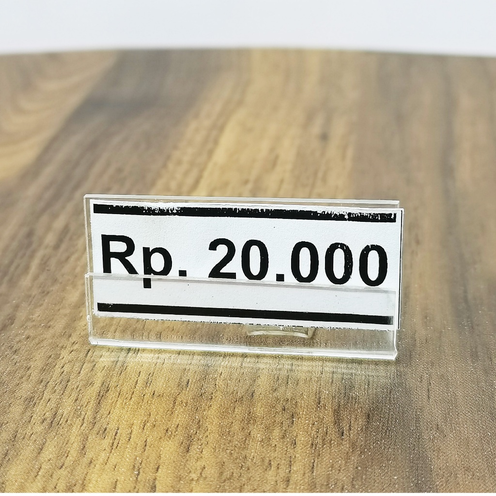 

price tag label harga stand display akrilik bening 2mm mini market motif berdiri/tempel