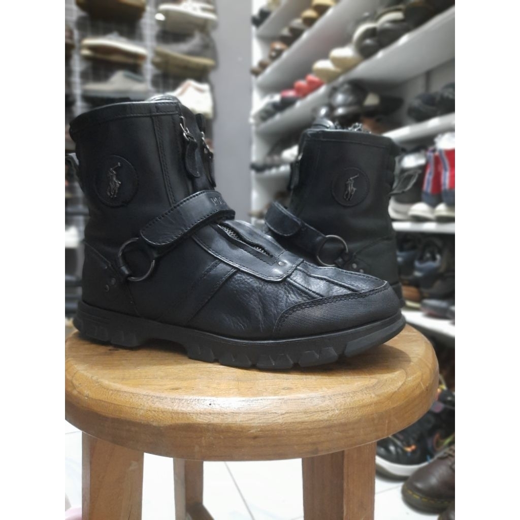 Sepatu boot kulit tinggi POLO ralph lauren full black size 43