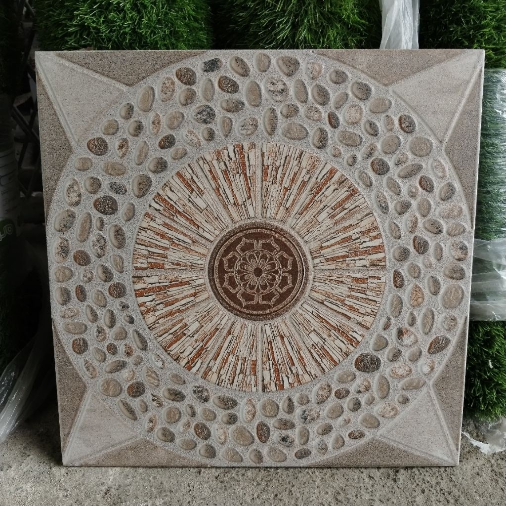 KERAMIK 40X40 MATT KASAR BATU ALAM MOTIF COKLAT