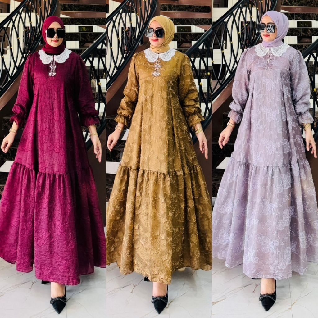 Zifa Fashion || INNARA Dress By Asopuroh || Gamis Set Pashmina Terbaru || Jaguar Organza Mix Cruty A