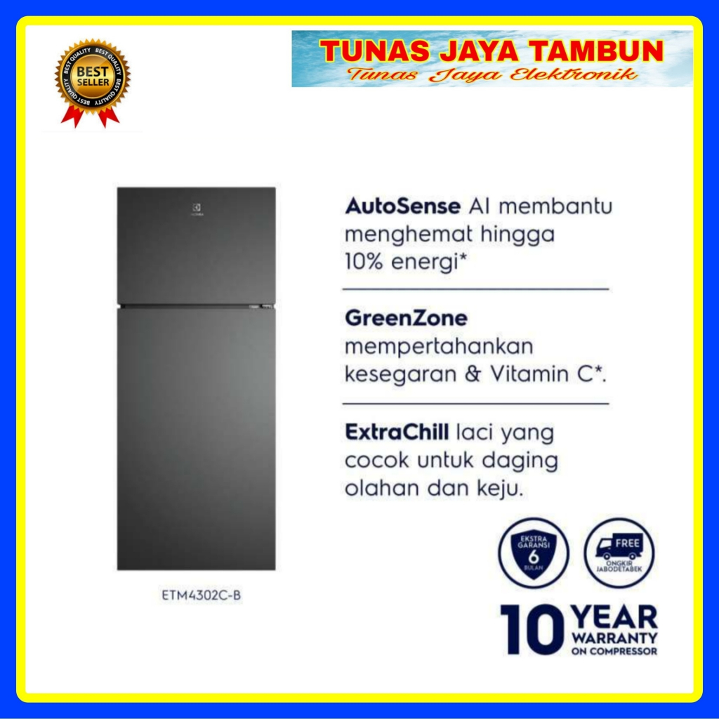 KULKAS ELECTROLUX ETM 4302 C-B / KULKAS ELECTROLUX 2 PINTU ETM 4302 / KULKAS ELECTROLUX ETM4302C-B