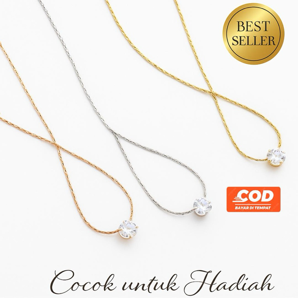 Kalung Wanita Titanium 18K Emas Single Diamond Korea Vintage Elegan Fashion K585