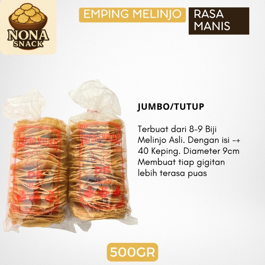 

Emping Belinjo Rasa Manis Jumbo/Tutup 500gr Camilan Khas Limpung