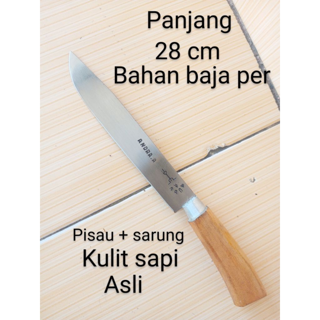 pisau dapur+sarung kulit asli panjang 25-30 cm