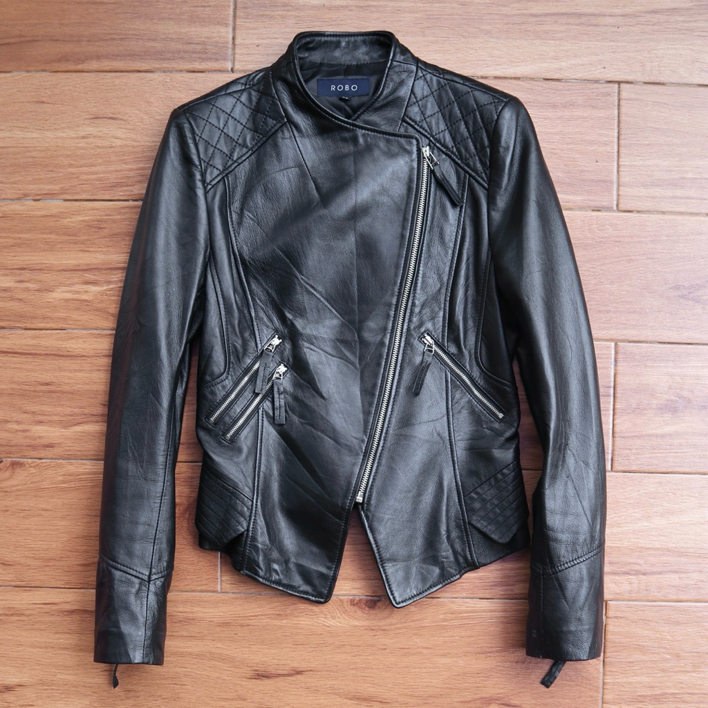 Jaket kulit M asli domba biker crop cewek ramones wanita jaket motor rider cropped racing rocker gen