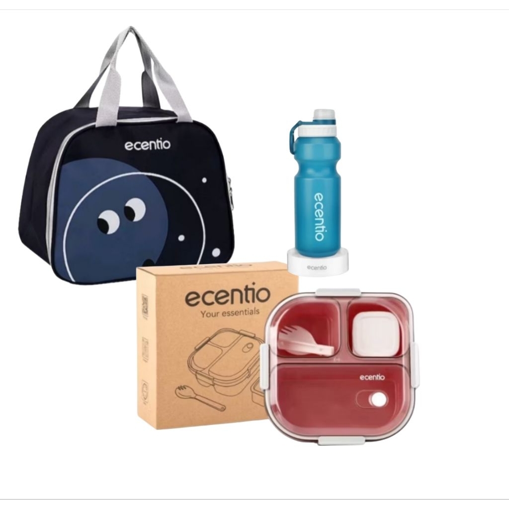 Ecentio Set Tas bekal kotak makan + Botol minum Tempat air minum + Kotak makan lunch Box Ecentio