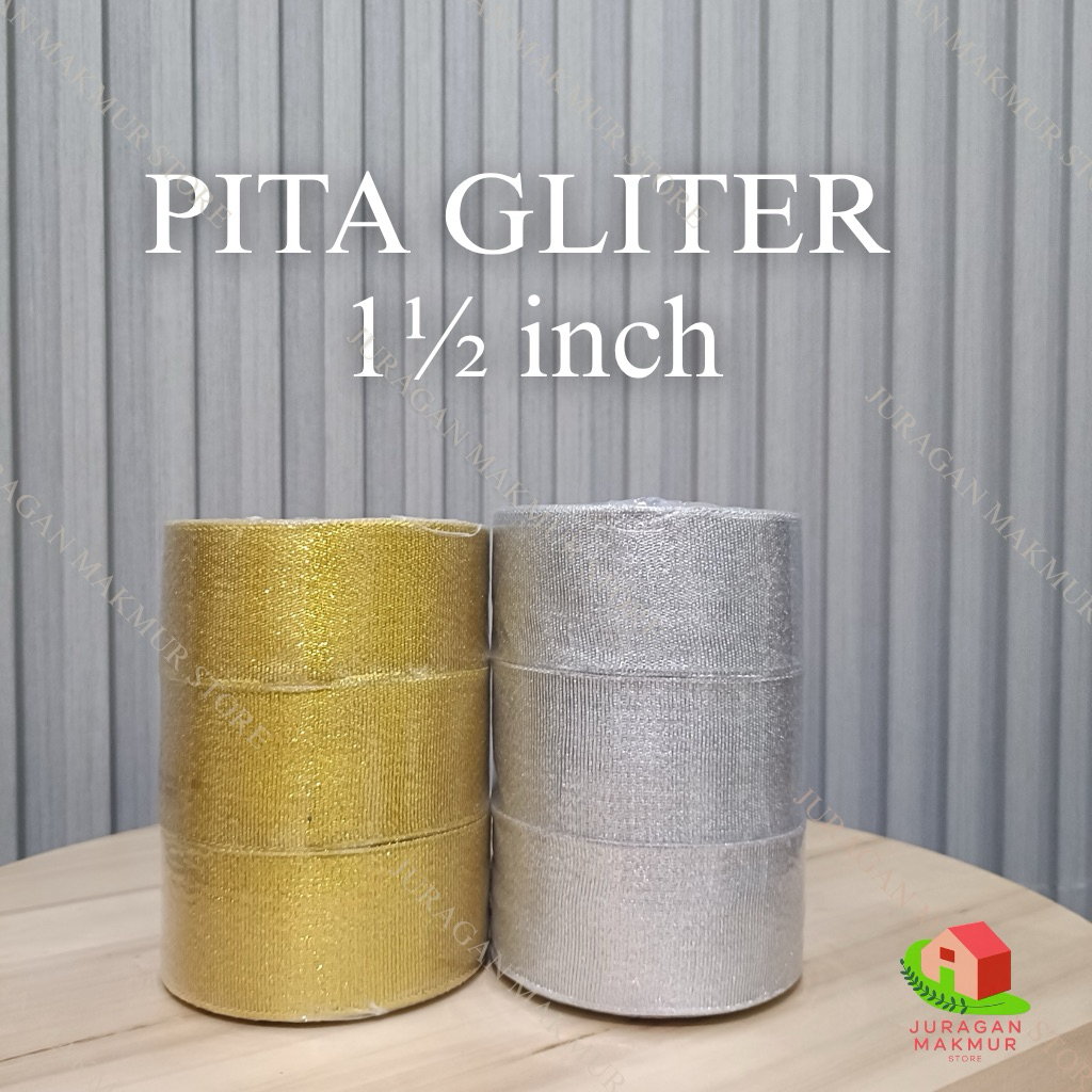 

1 ROLL PITA EMAS PERAK GOLD DAN SILVER 1 1/2 INCH (4CM) pita glitter metalik gold dan silver