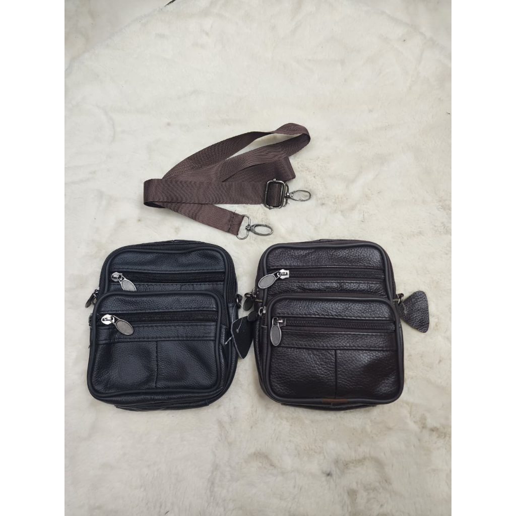 Tas Slempang / Tas Pinggang / Tas Hp Kulit Asli Pria cowo Multifungsi model kotak