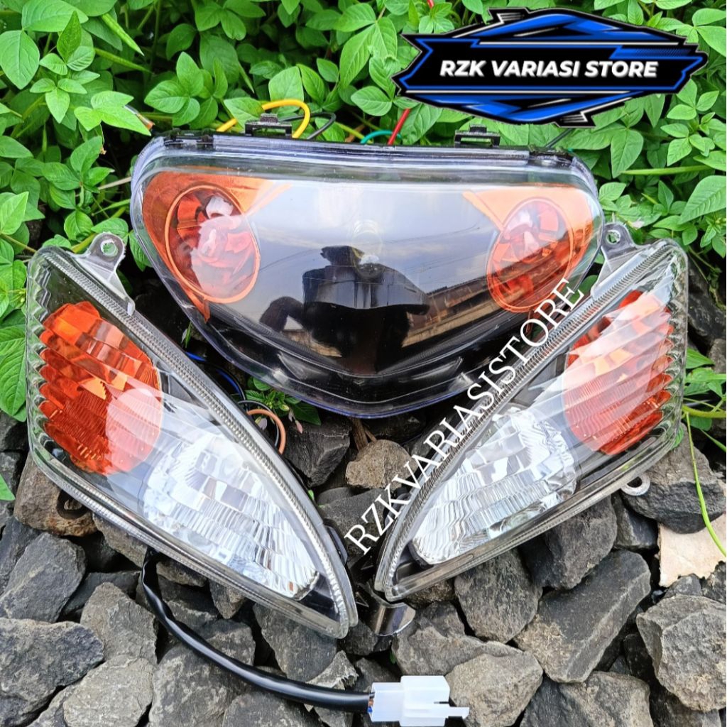 2 PART Reflektor Lampu Depan Mio MX Set Lampu Sen Mio Model MX Mika Original Custom Hitam Orange