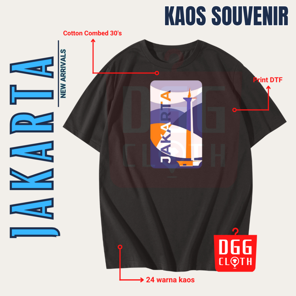 DGG Kaos Oleh-Oleh Kota Jakarta Black Tshirt Baju Souvenir DKI Jakarta Indonesia Dewasa Anak Type 3