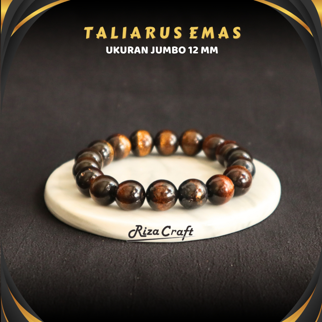 Gelang Kayu Yuser Tali Arus Taliarus Akar Bahar Hitam Serat Emas ASLI Original Jumbo 12 mm by RIZA C