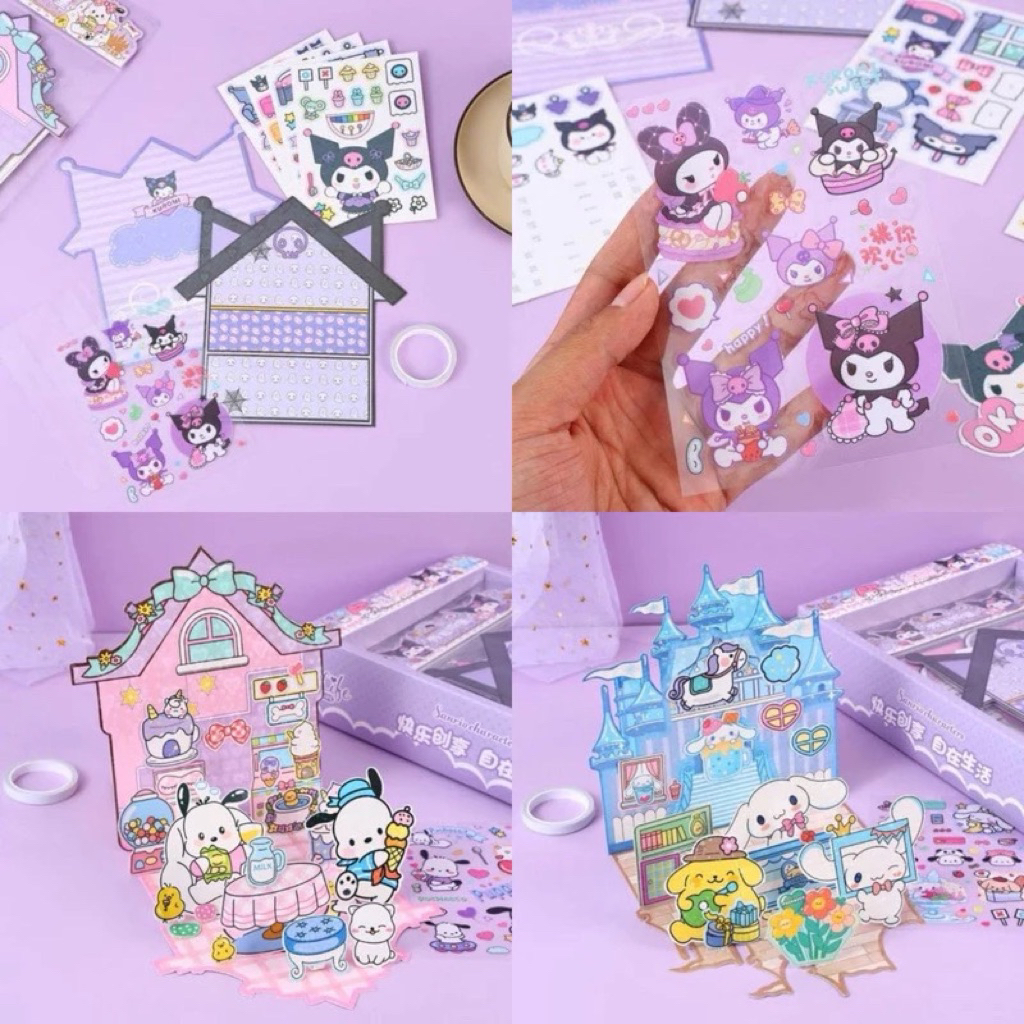 Mainan edukasi anak tempel menempel sticker sanrio model istana stiker kuromi my melody cinamorol ci