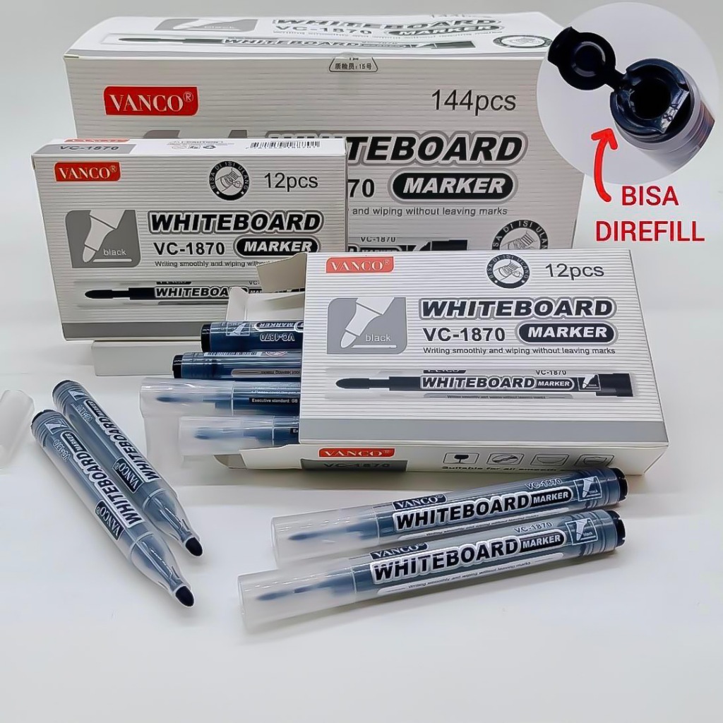 

[1 LSN / 12 PCS] SPIDOL VANCO VC-1870 HITAM (WHITEBOARD, BISA REFILL)