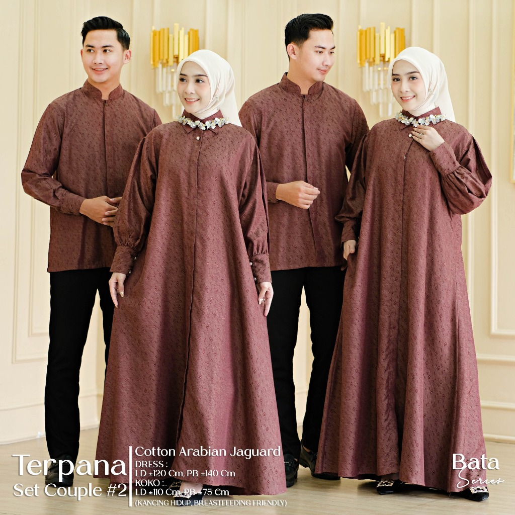Terpana Set Couple Dress Kurta Muslim Cotton Arabian Jacquard Motif Batik Gamis Koko Baju Keluarga S