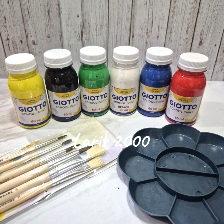 

(6 Warna) Cat Air Anak Giotto School Paint Washable 60ml Warna Primer Kuas Palet Spons Non Toxic