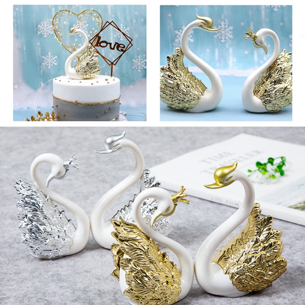 Angsa Pajangan Sepasang Gold Silver Flaminggo Hiasan Angsa Pernikahan flamingo kristal Wedding plast