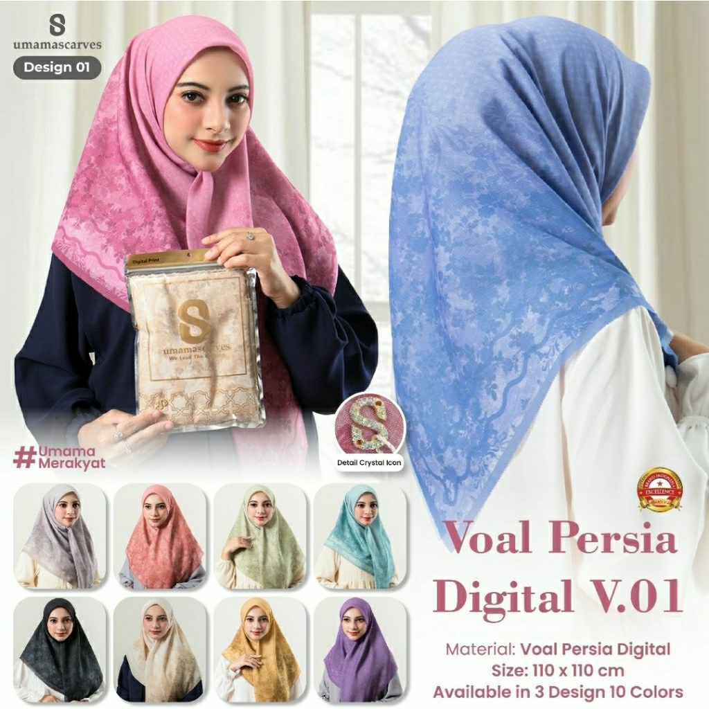 AK hijab motif voal persia digital (110 × 110 cm )