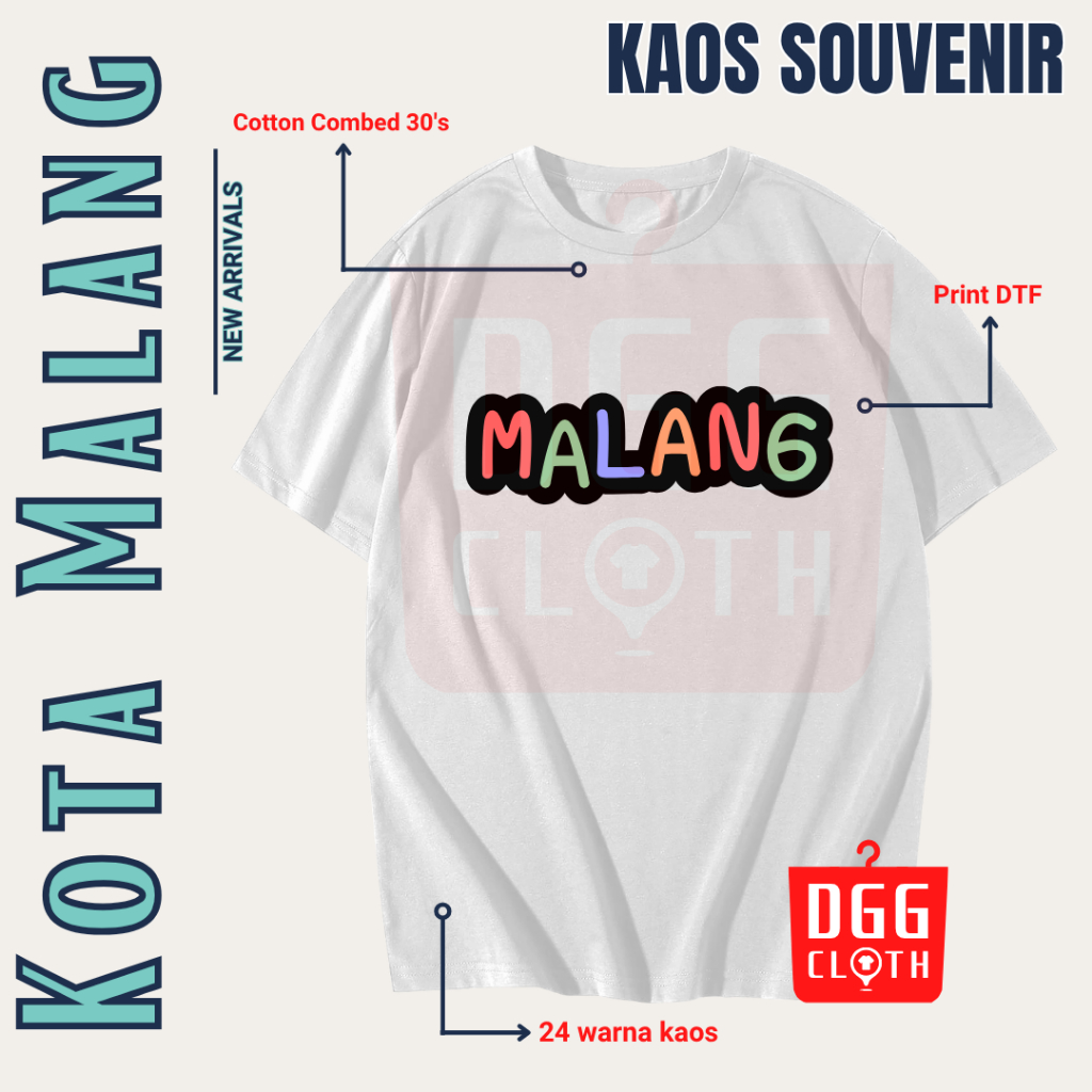 DGG Kaos Oleh-Oleh Kota Malang White Tshirt Baju Souvenir Indonesia Dewasa Anak Type 2