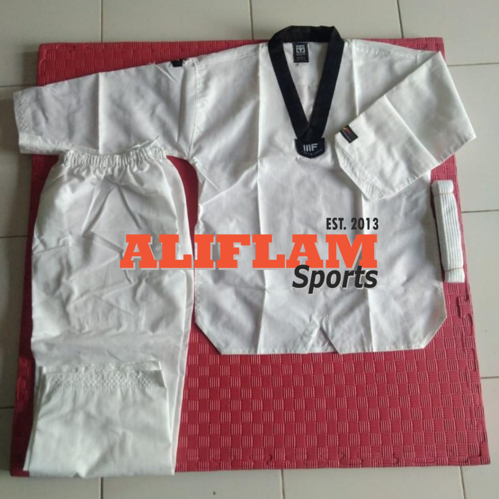 Dobok Taekwondo Baju Seragam Taekwondo Dewasa KERAH HITAM - MOOTO - ALIFLAM Sport.adm7