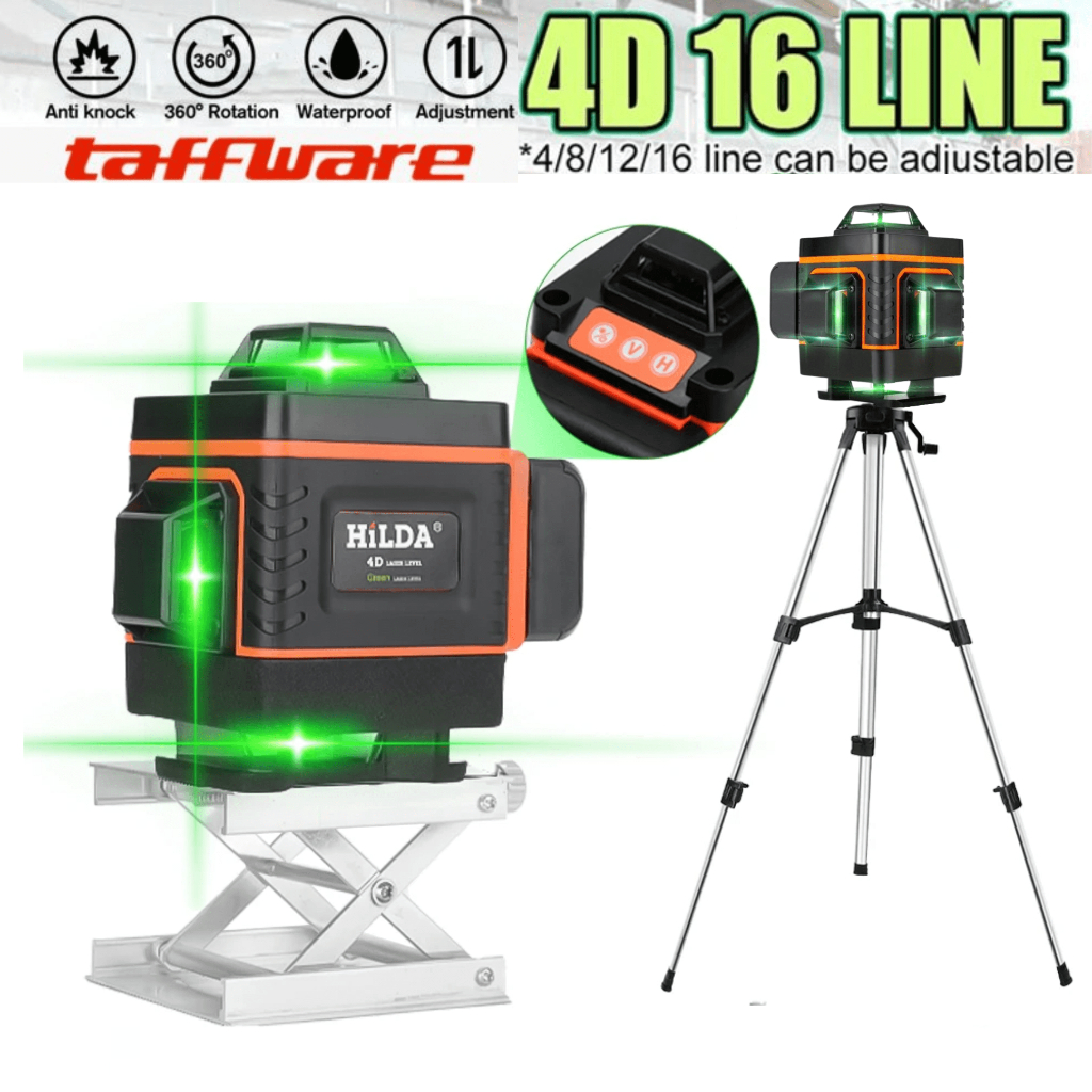 COD Taffware Laser Alat Tukang Bangunan 4D 16 Line Komplit + Tripod