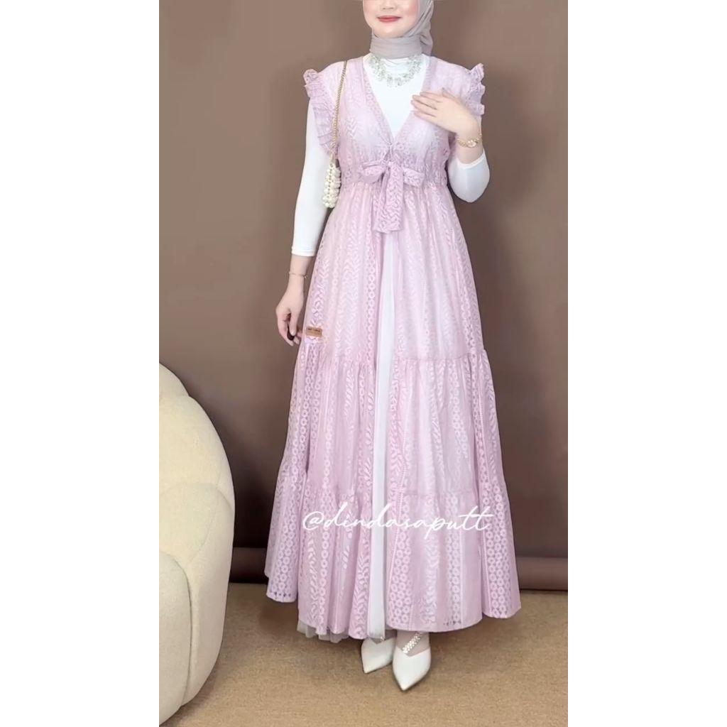 DISKON OUTER LONG BROKAT MALIKA TANPA LENGAN