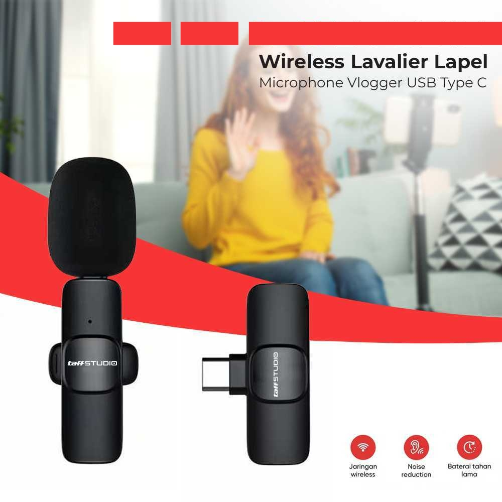 Mic Clip On Wireless Jepit Bluetooth Lavalier Type C Live Audio Video Microphone Handphone Jernih